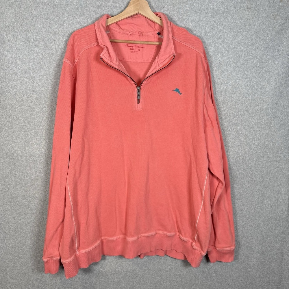 Tommy Bahama Quarter Zip Mens XXXL Salmon Cotton Pullover